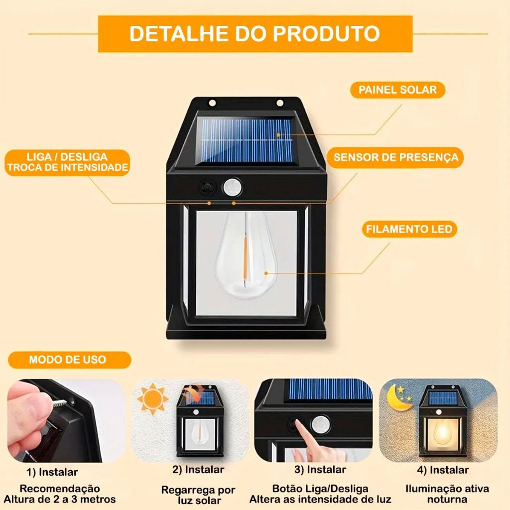 Luminária Solar de Parede
