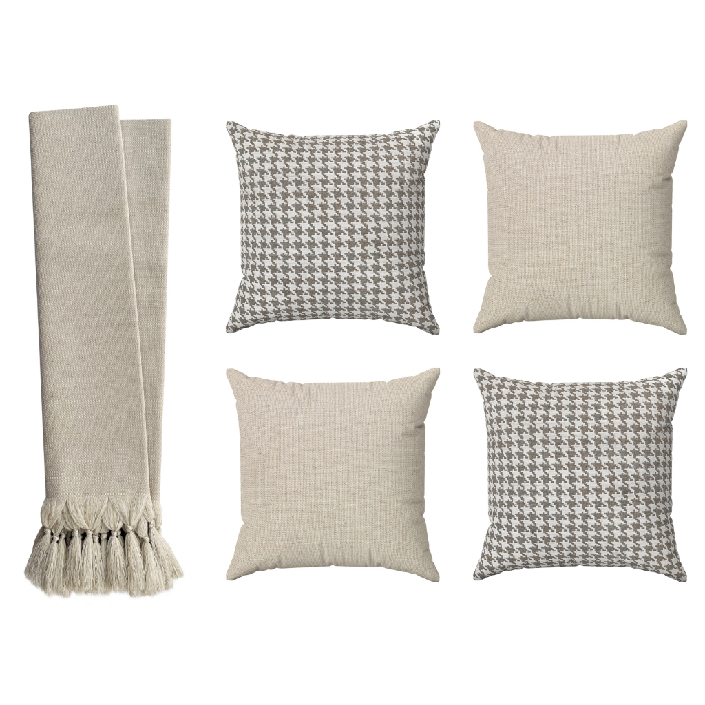 Kit Manta Para Sofá Bege + 4 Capas De Almofadas Egípcia Decoração Sala