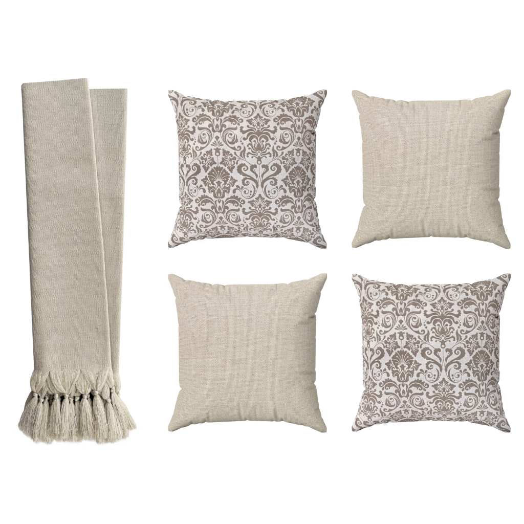 Kit Manta Para Sofá Bege + 4 Capas De Almofadas Egípcia Decoração Sala