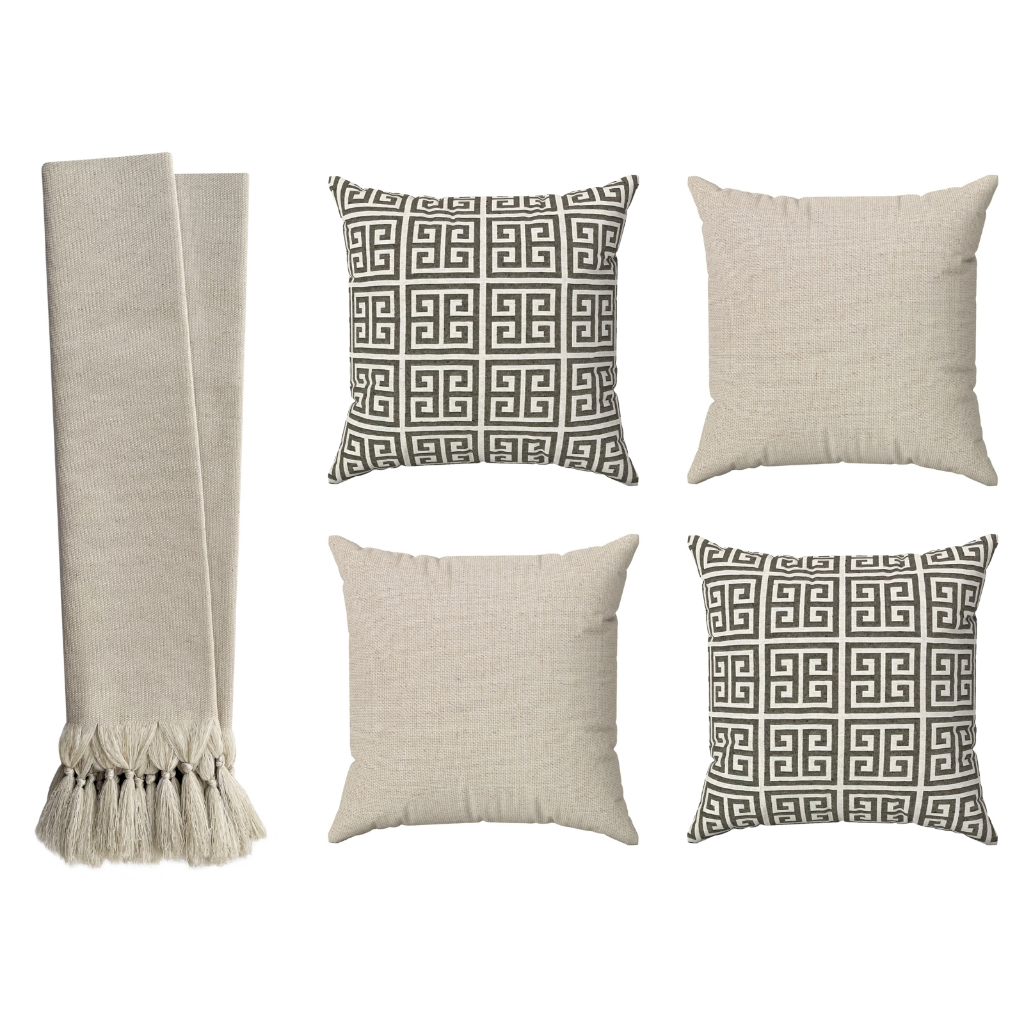 Kit Manta Para Sofá Bege + 4 Capas De Almofadas Egípcia Decoração Sala