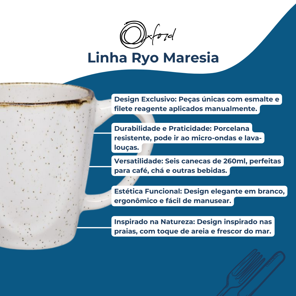 Jogo 6 Canecas Café Chá Ryo Maresia 260ml Oxford Porcelanas