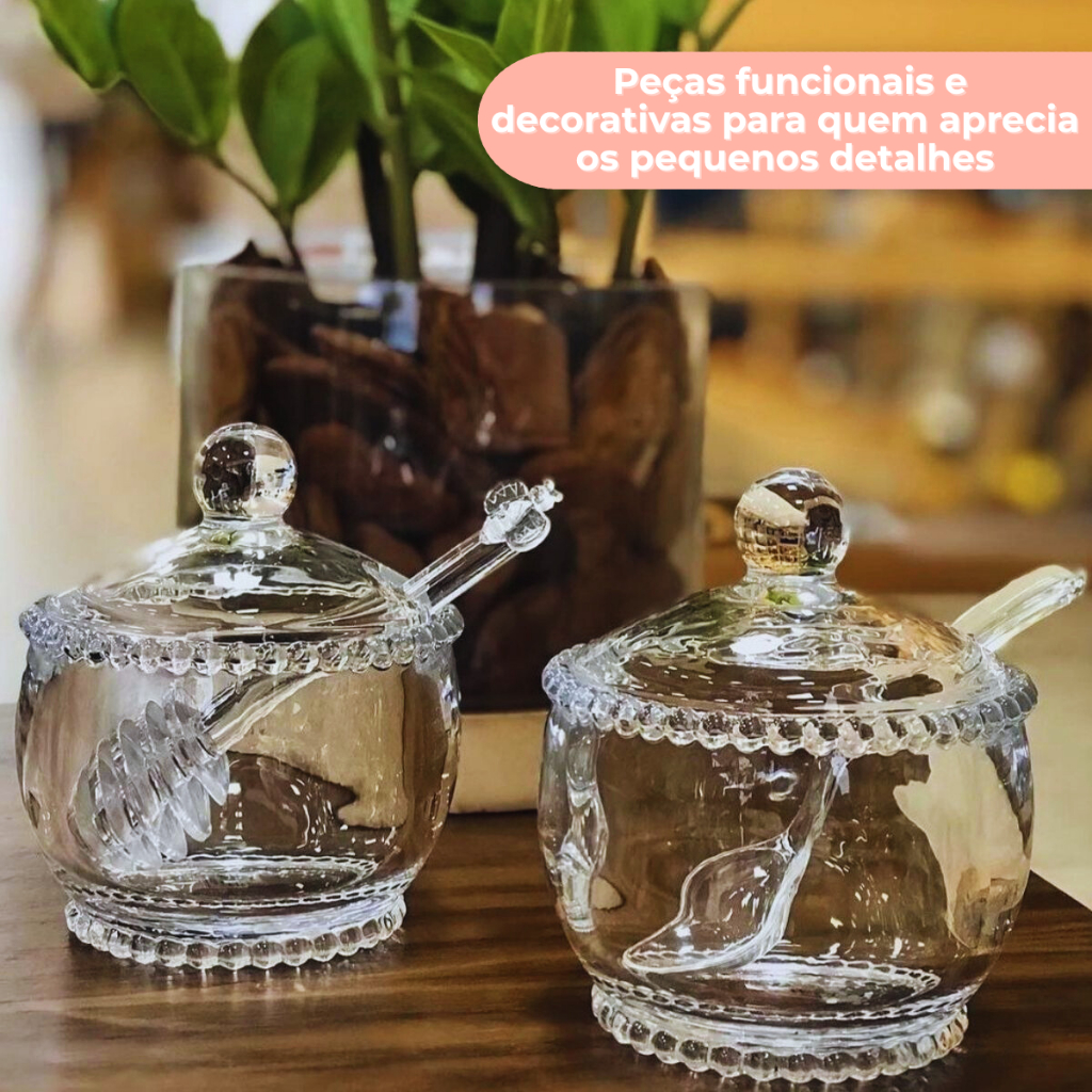 Kit 3 Peças Açucareiro Meleira E Travessa Cristal Pearl Bolinha Wolff