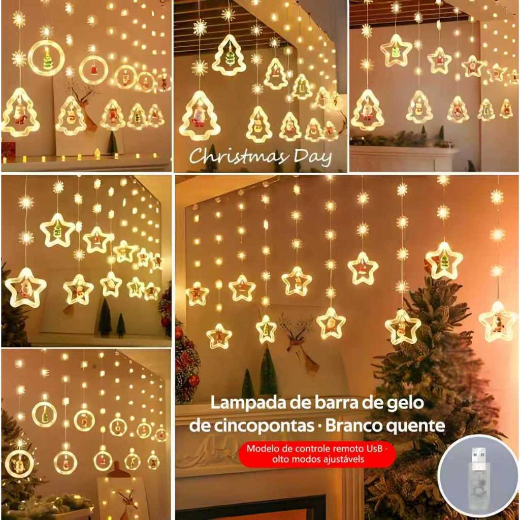 Cortina de Luzes LED Natal 3,5m - 138 Lâmpadas | 8 Modos de Iluminação | 110V-O3