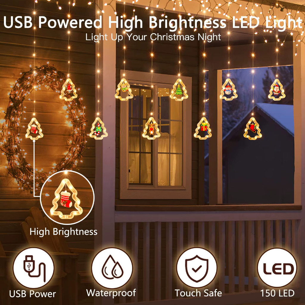 Cortina de Luzes LED Natal 3,5m - 138 Lâmpadas | 8 Modos de Iluminação | 110V-O3