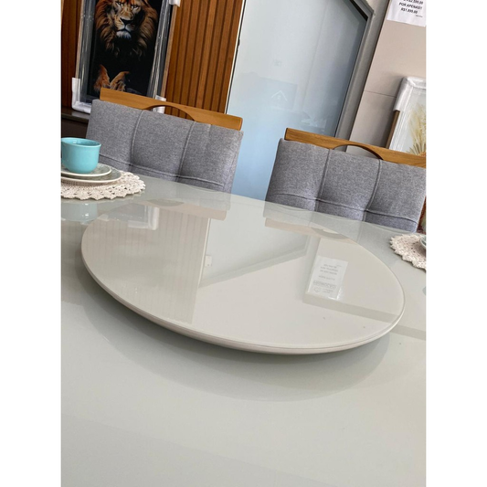 Prato Giratório Amadeirado 50 cm Com Vidro Off White