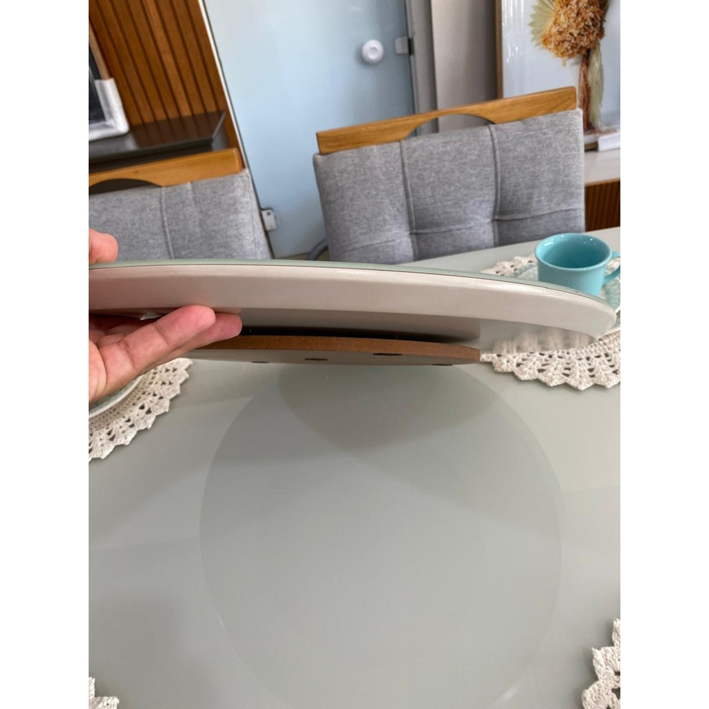 Prato Giratório Amadeirado 50 cm Com Vidro Off White
