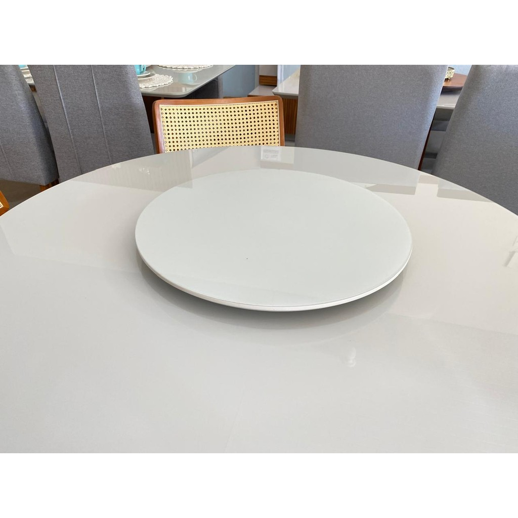 Prato Giratório Amadeirado 50 cm Com Vidro Off White